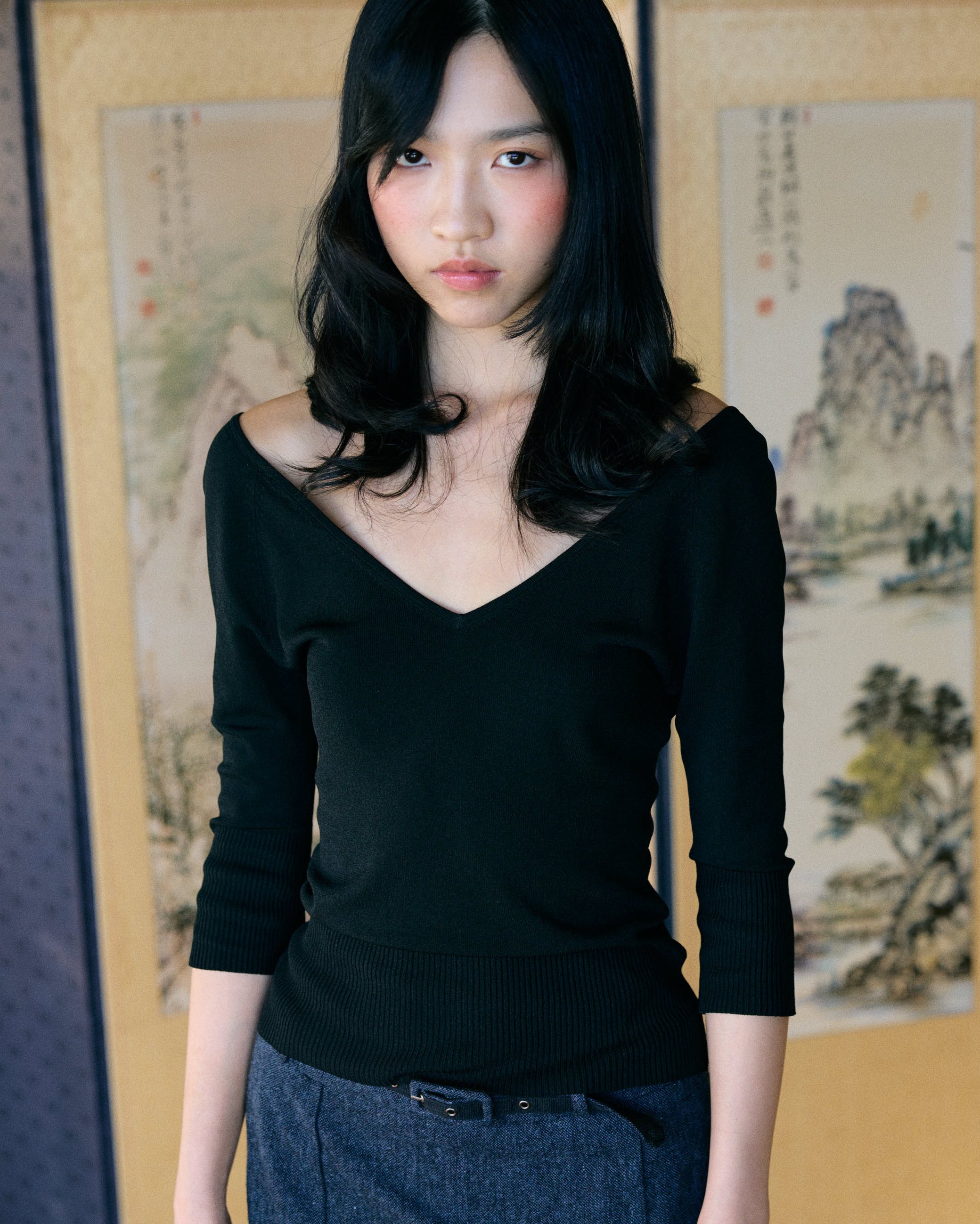 Deep V Rayon Knit Top