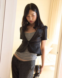 Short Puff Sleeve Panelled Blazer Top