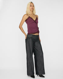 Wide Waistband Tie Pant - Charcoal
