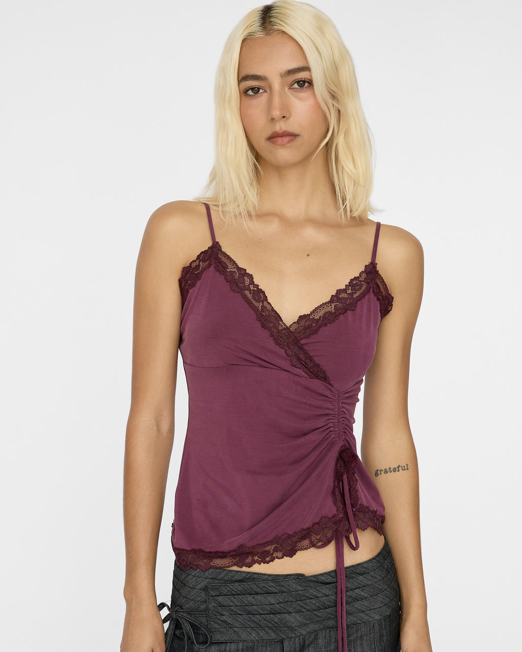 Adjustable Drawstring Lace Cami - Plum
