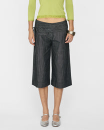 Wide Waistband Tie Capri - Charcoal