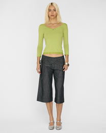 Wide Waistband Tie Capri - Charcoal