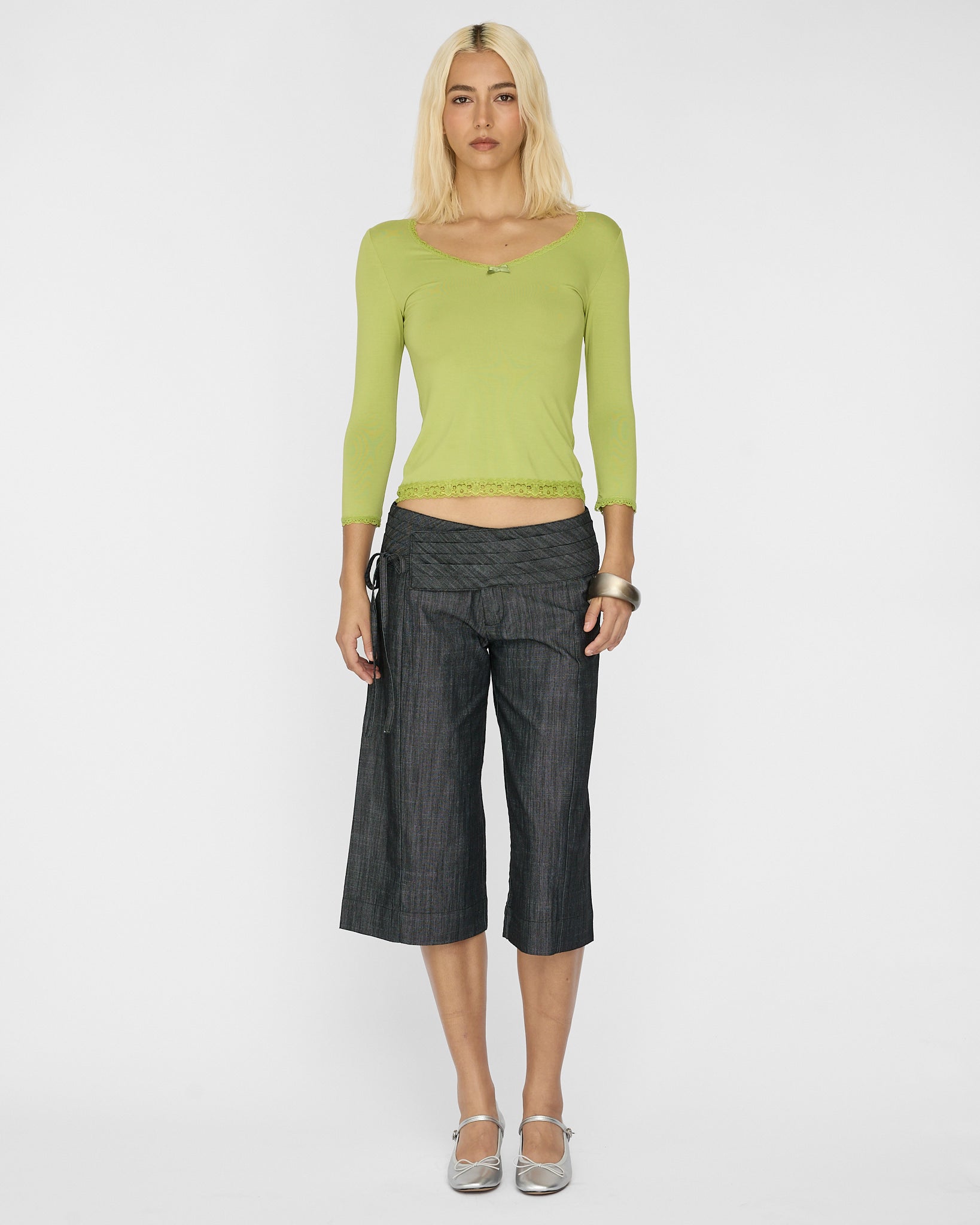 Wide Waistband Tie Capri - Charcoal