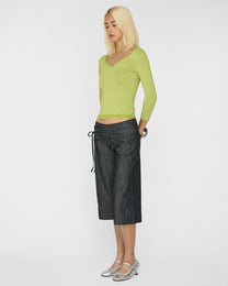 Wide Waistband Tie Capri - Charcoal