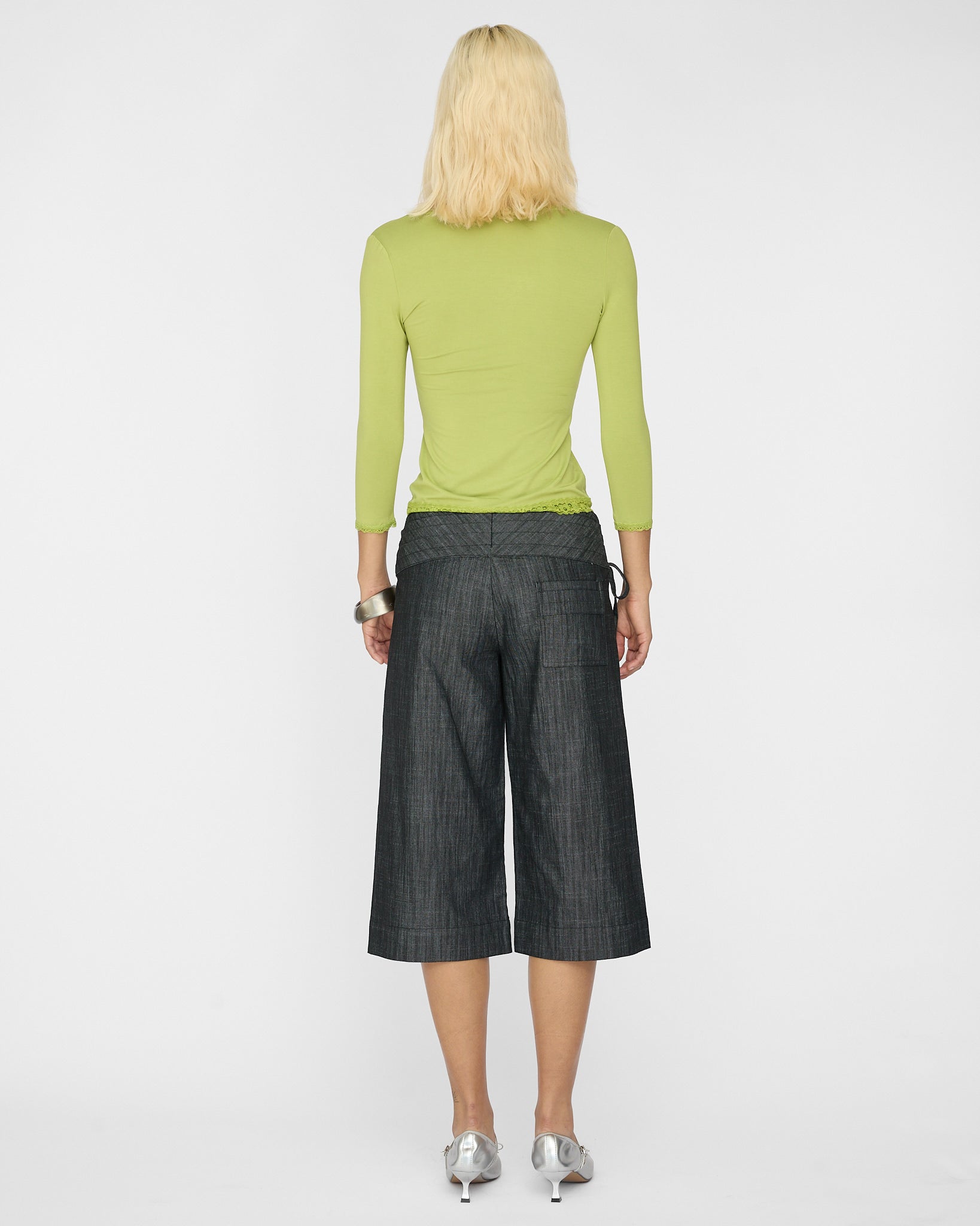 Wide Waistband Tie Capri - Charcoal