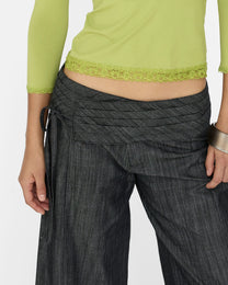 Wide Waistband Tie Capri - Charcoal