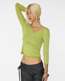 Lace Neckline Long Sleeve - Chartreuse