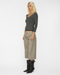 Lace Neckline Long Sleeve - Charcoal