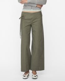 Wide Waistband Tie Pant - Khaki