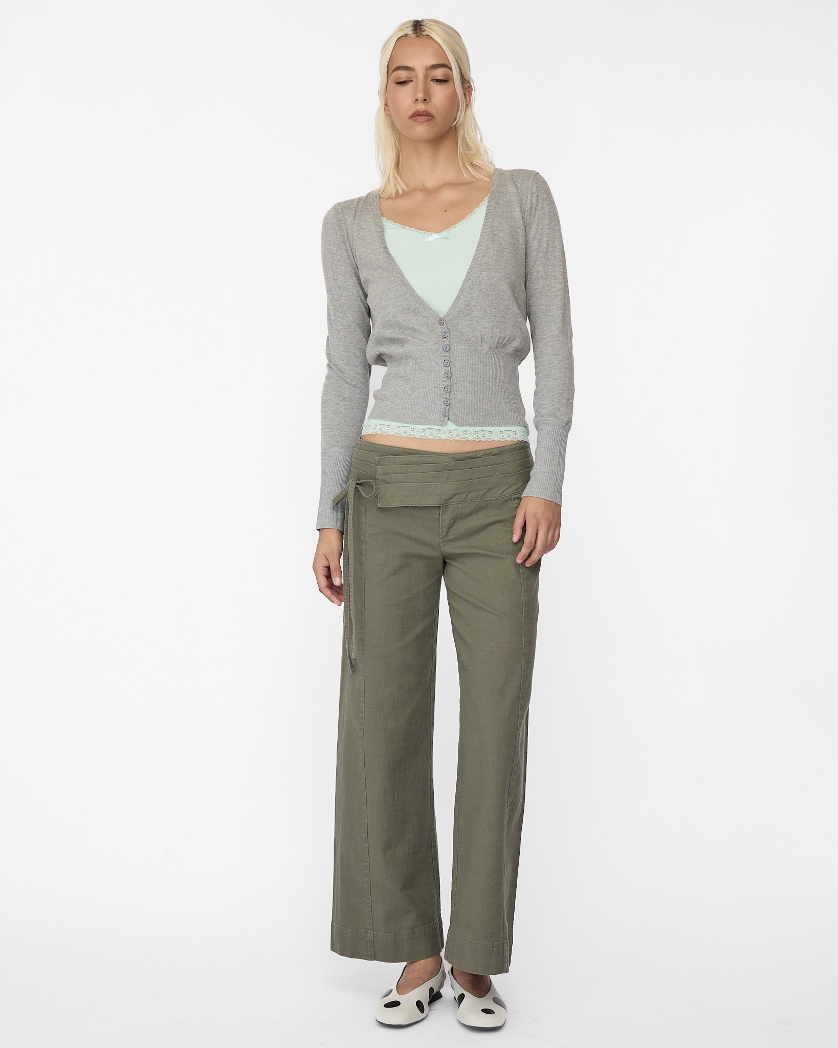 Wide Waistband Tie Pant - Khaki