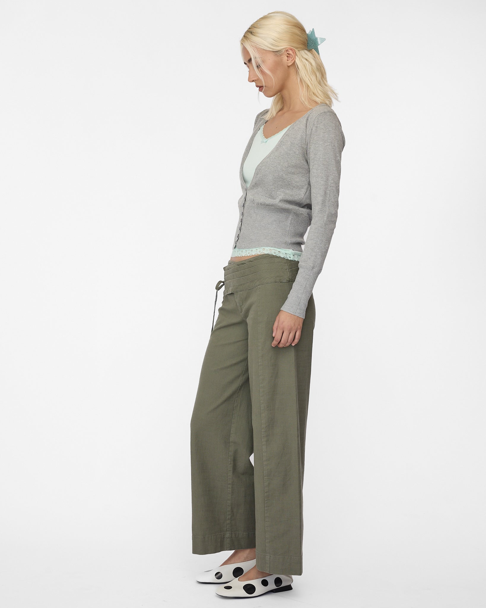 Wide Waistband Tie Pant - Khaki