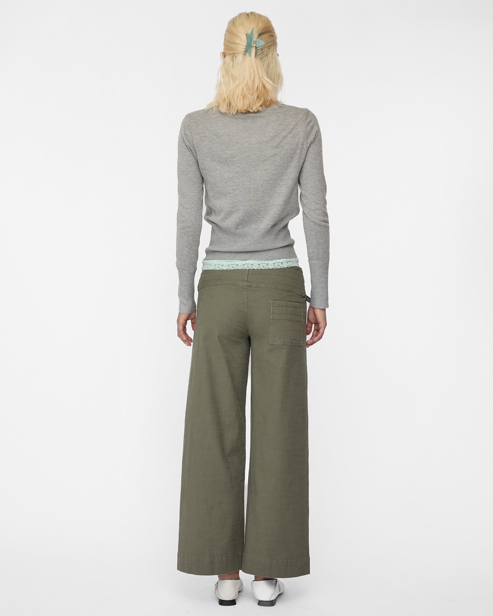 Wide Waistband Tie Pant - Khaki
