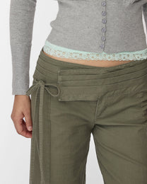 Wide Waistband Tie Pant - Khaki