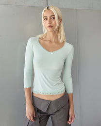 Lace Neckline Long Sleeve - Mint