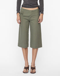 Wide Waistband Tie Capri - Khaki