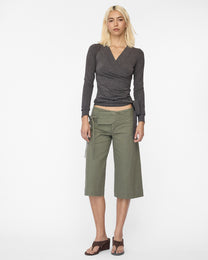Wide Waistband Tie Capri - Khaki