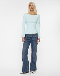 Layered Boat Neck Long Sleeve - Icy Blue Marle Grey