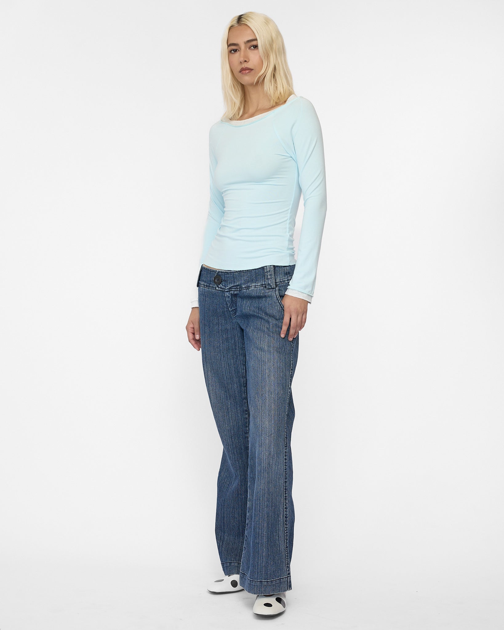 Layered Boat Neck Long Sleeve - Icy Blue Marle Grey