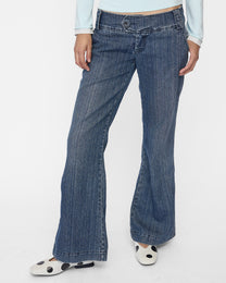 Straight Leg Lightweight Jeans - Striped Vintage Denim