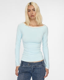 Layered Boat Neck Long Sleeve - Icy Blue Marle Grey