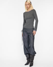 [PRE-ORDER] Layered Boat Neck Long Sleeve - Charcoal Mauve