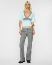 Contrast Flare Sleeve Jersey Top - Icy Blue