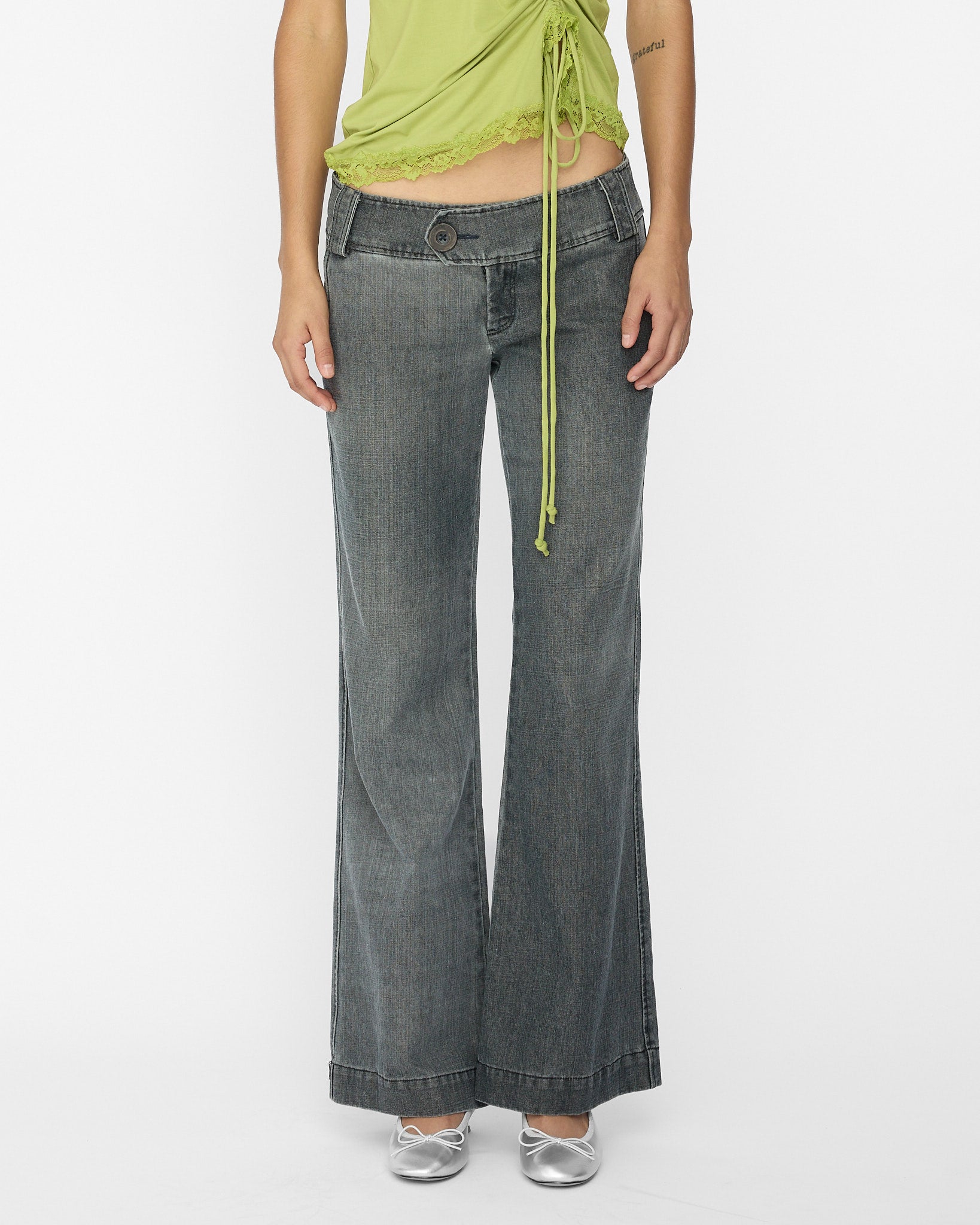 Straight Leg Lightweight Jeans - Washed Charcoal Denim
