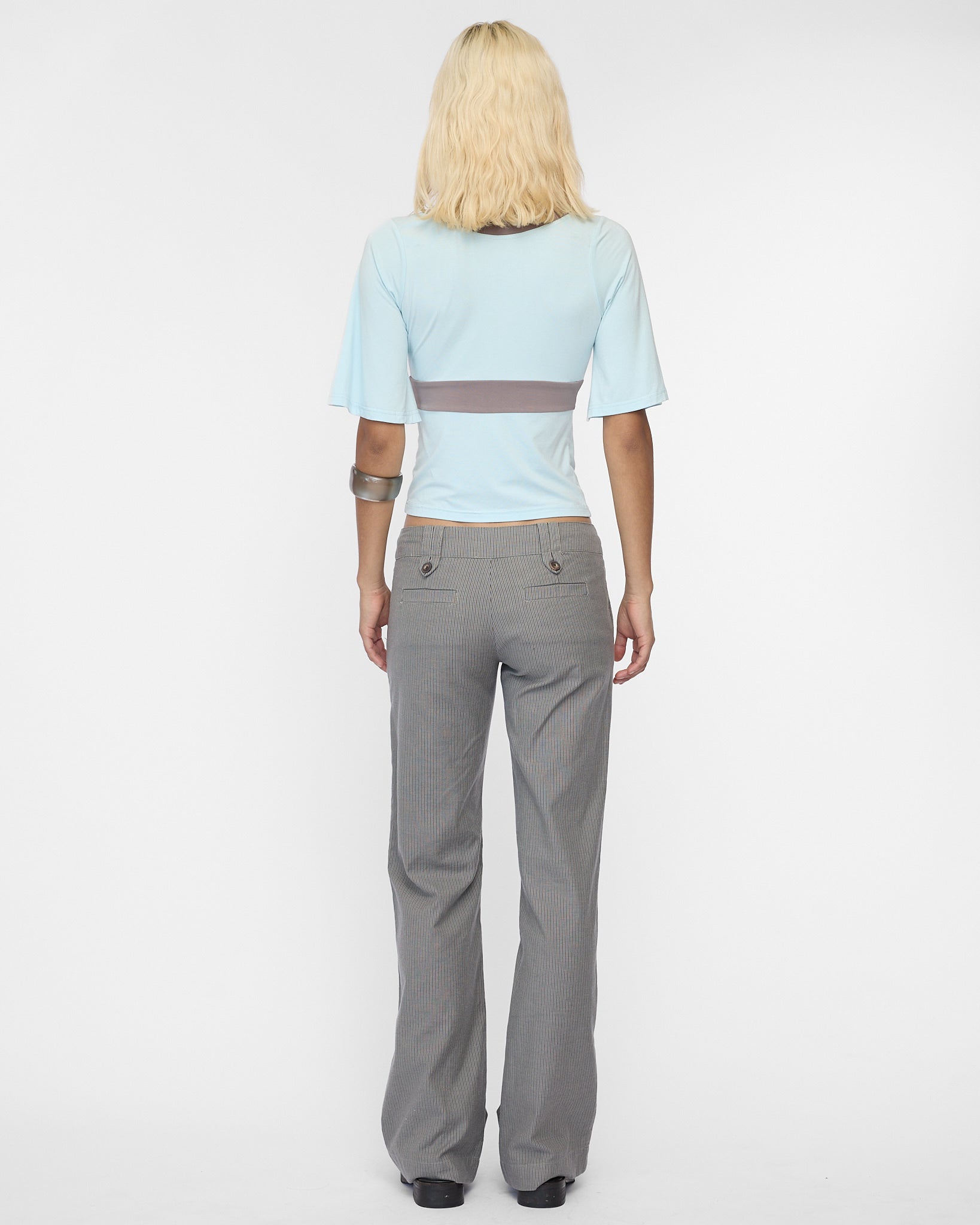 Contrast Flare Sleeve Jersey Top - Icy Blue