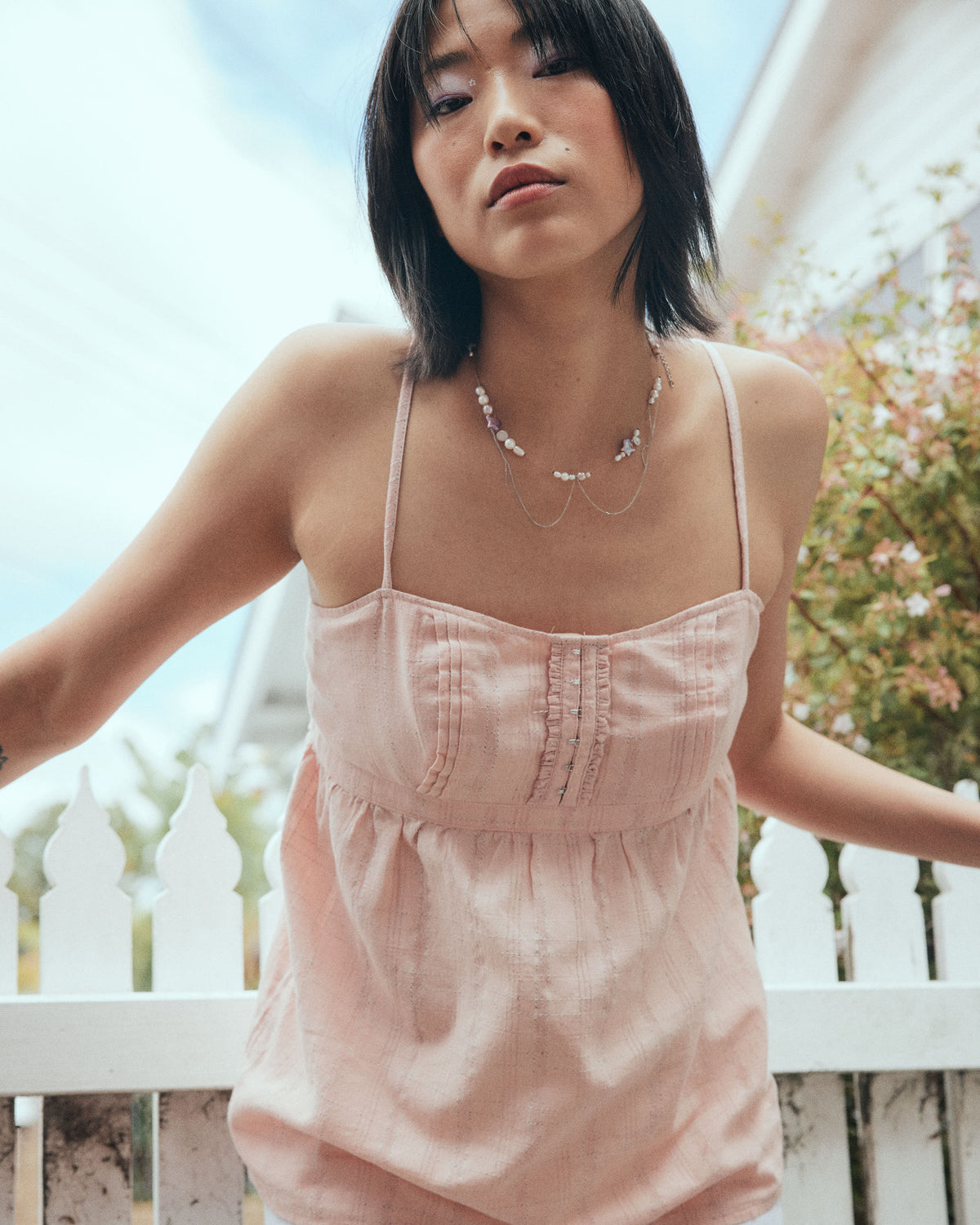 Gingham Plaid Cotton Cami - Blush