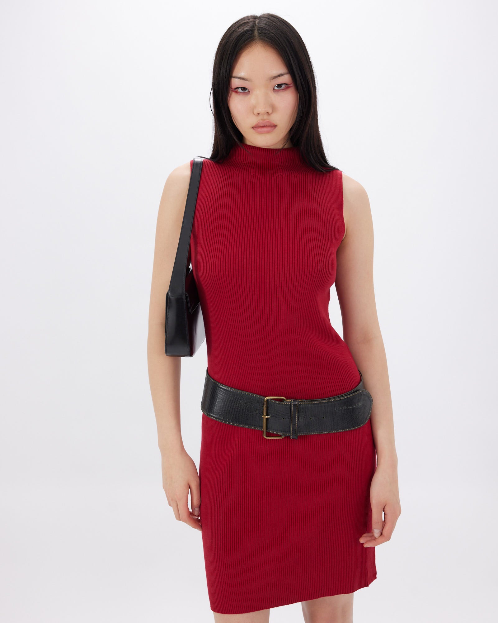Mock Neck Ribbed Knit Dress