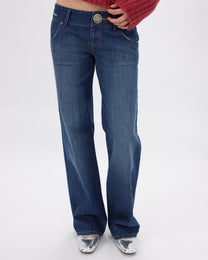 Straight Leg Big Button Jeans