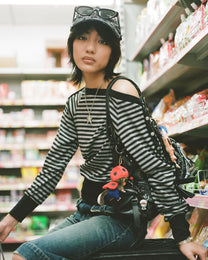 Snap Button Stripey Long Sleeve Top