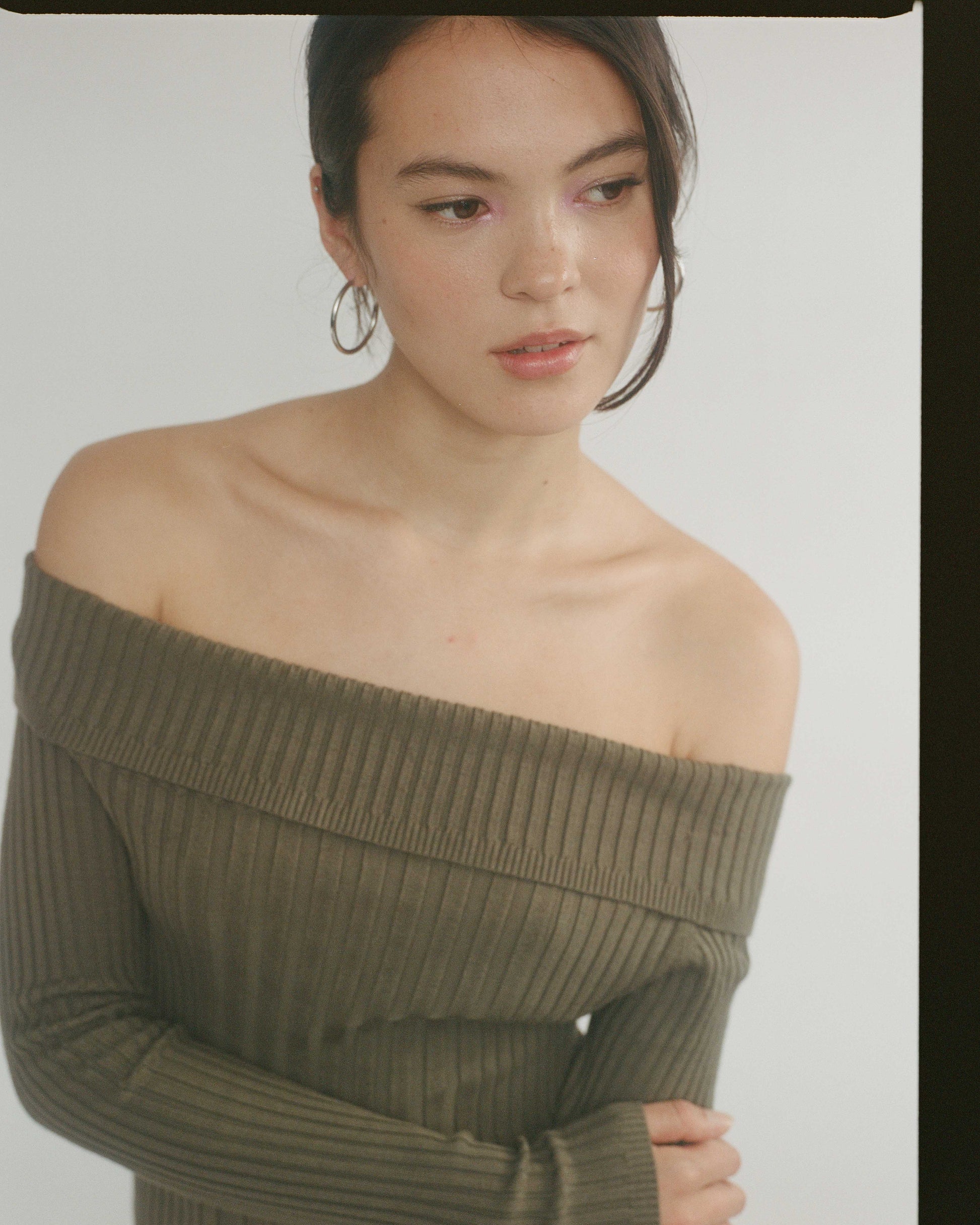 Fold Over Rayon Ribbed Knit Top