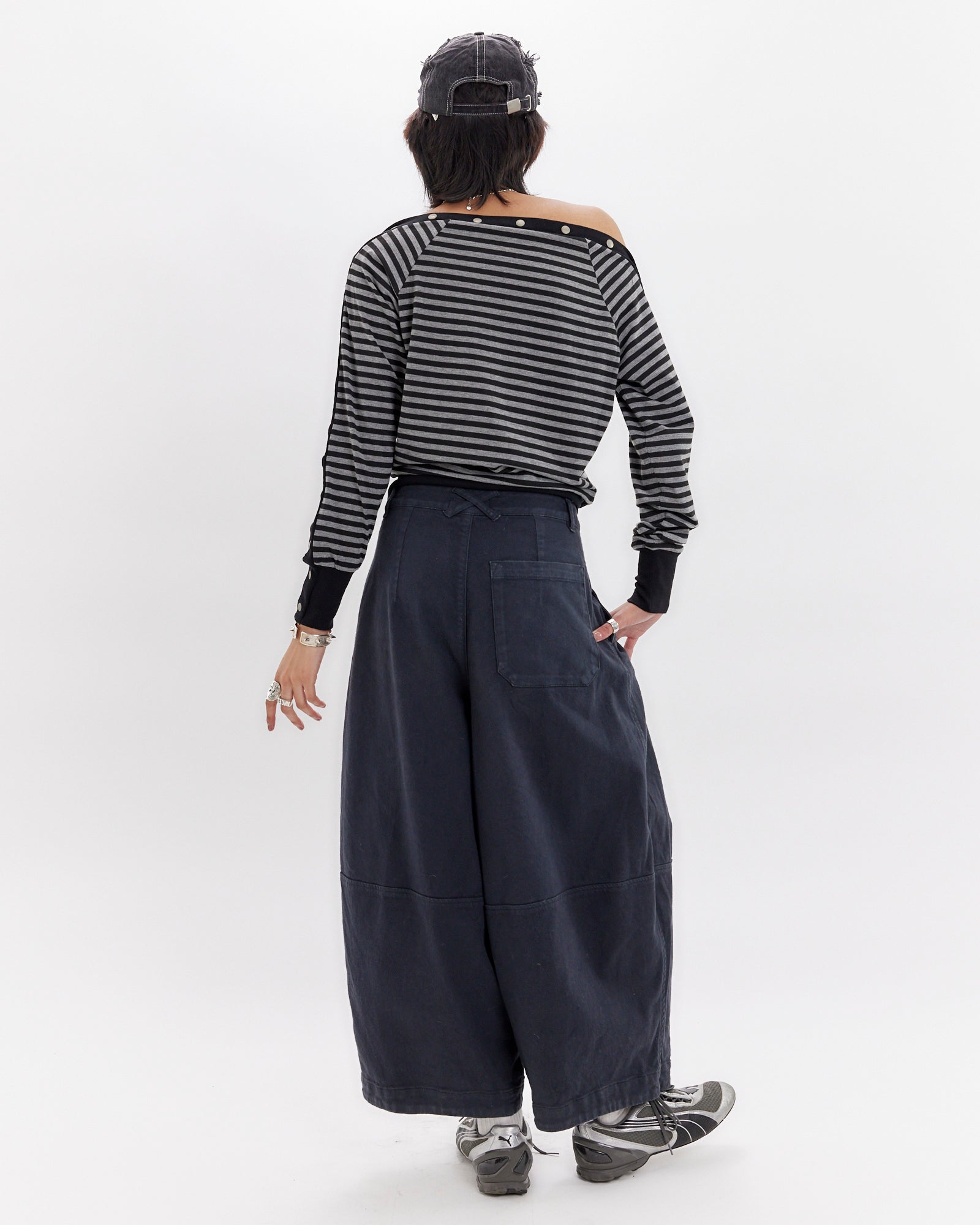 Snap Button Stripey Long Sleeve Top