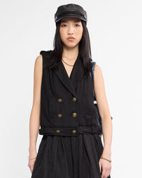 Double Breasted Sleeveless Wool Vest