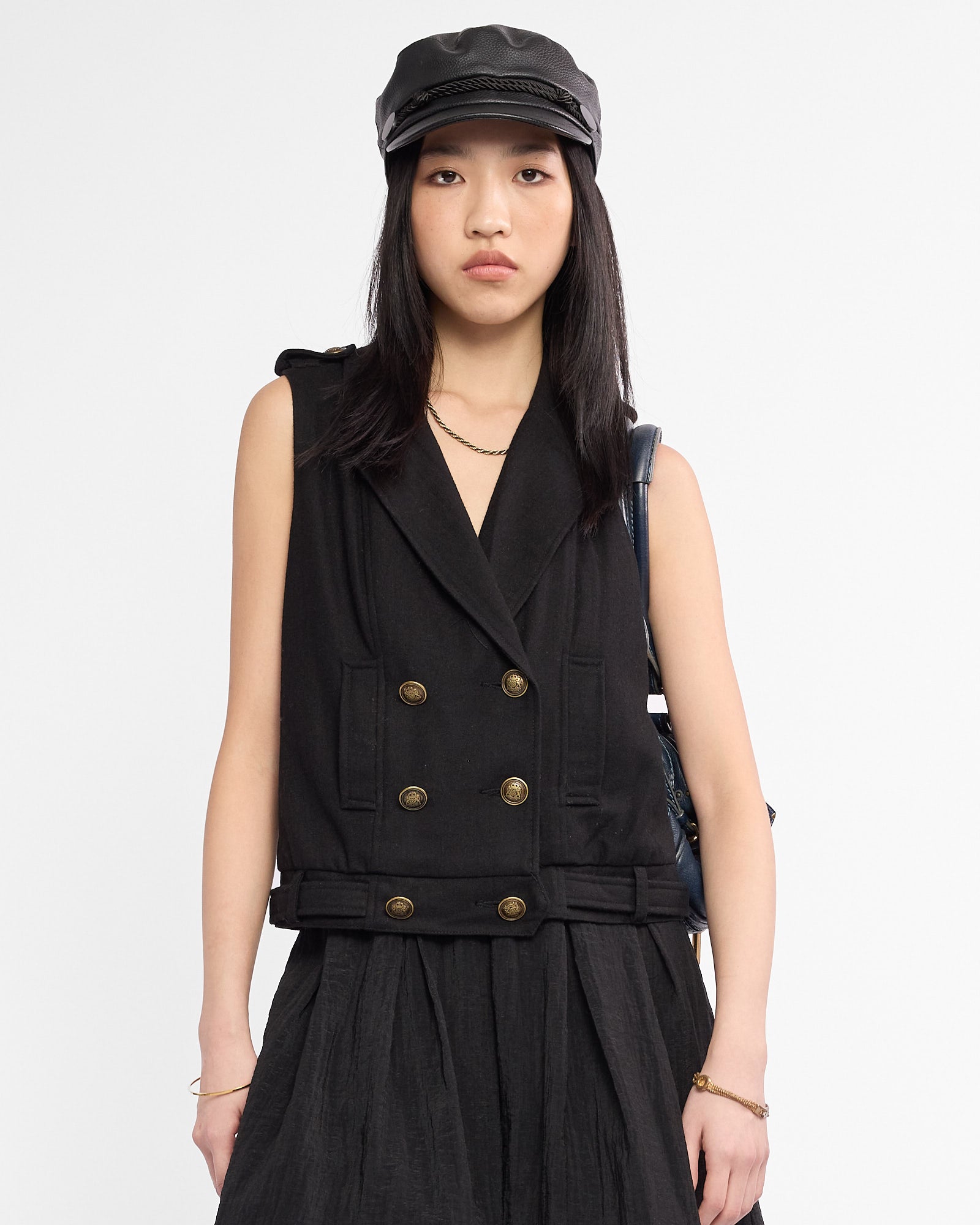 Double Breasted Sleeveless Wool Vest