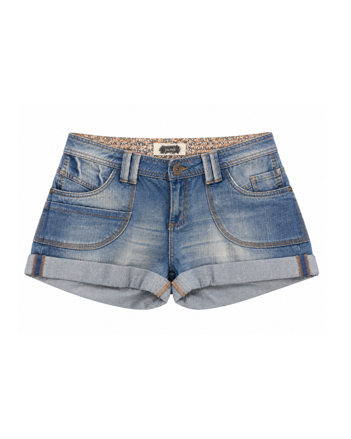 Curve Pocket Cuffed Denim Mini Short